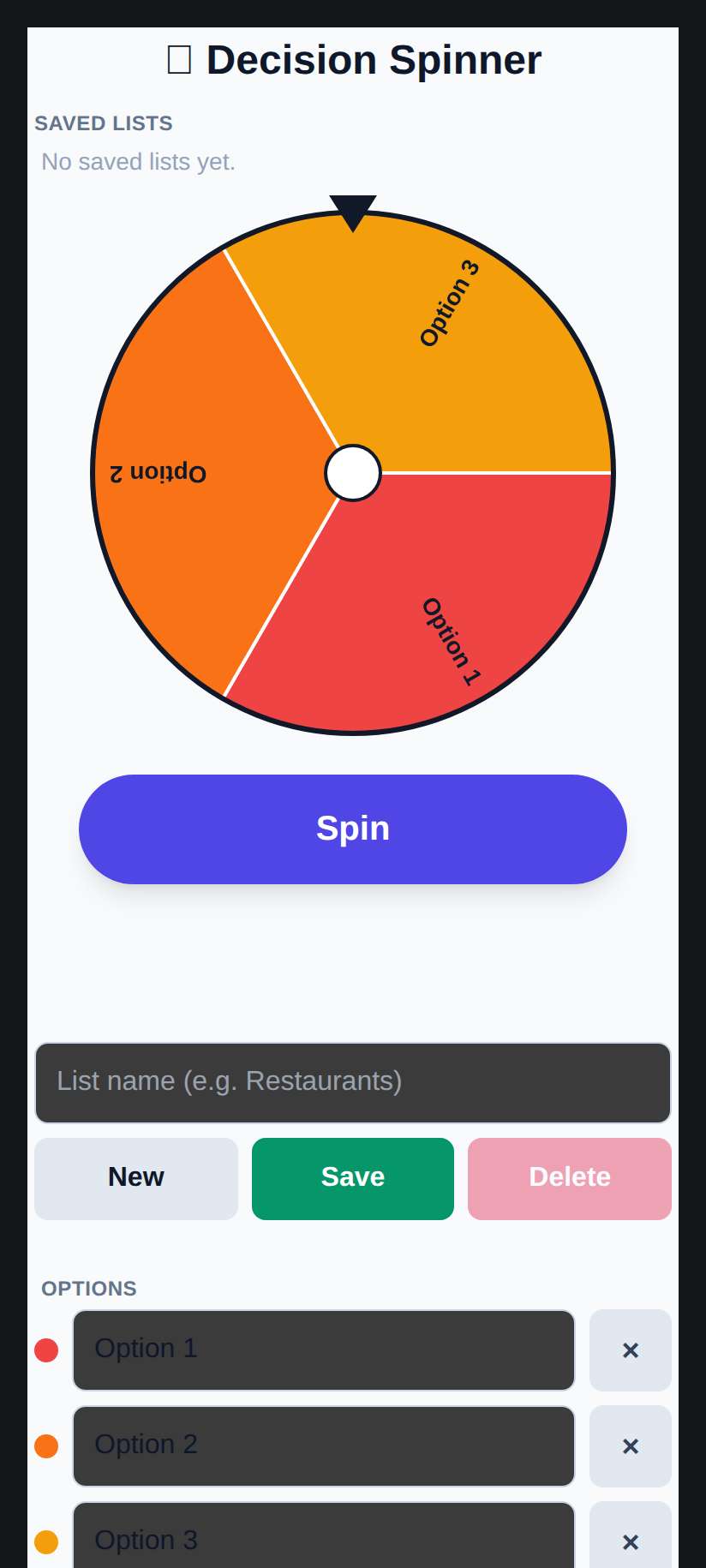 Screenshot of Decision Spinner