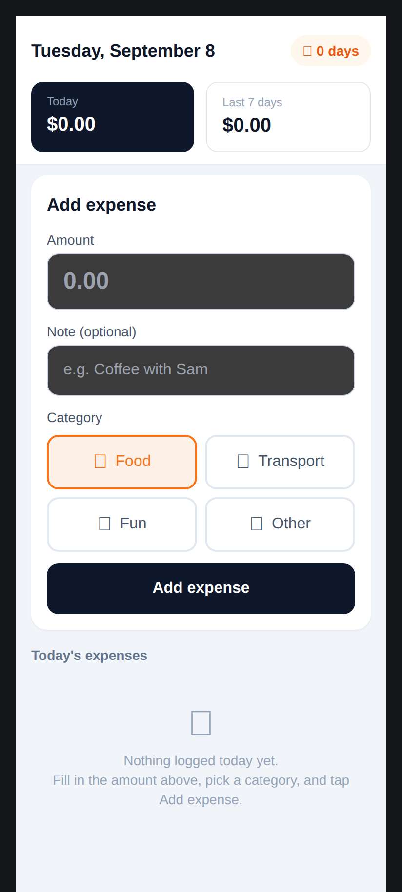 Screenshot of Daily Spending