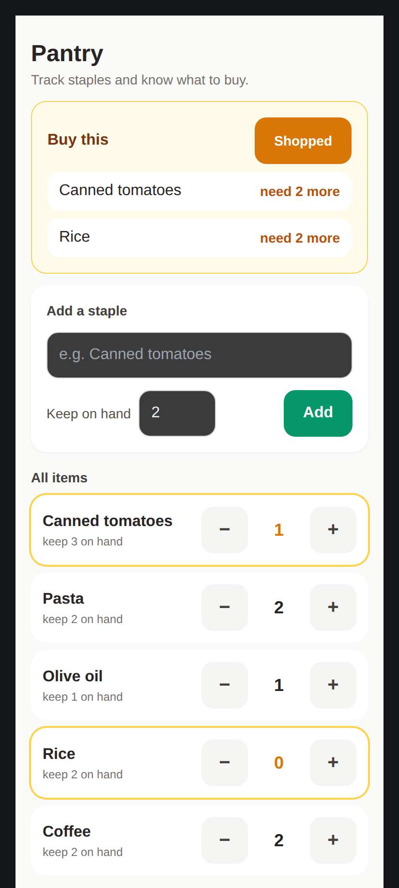 Screenshot of Pantry Tracker