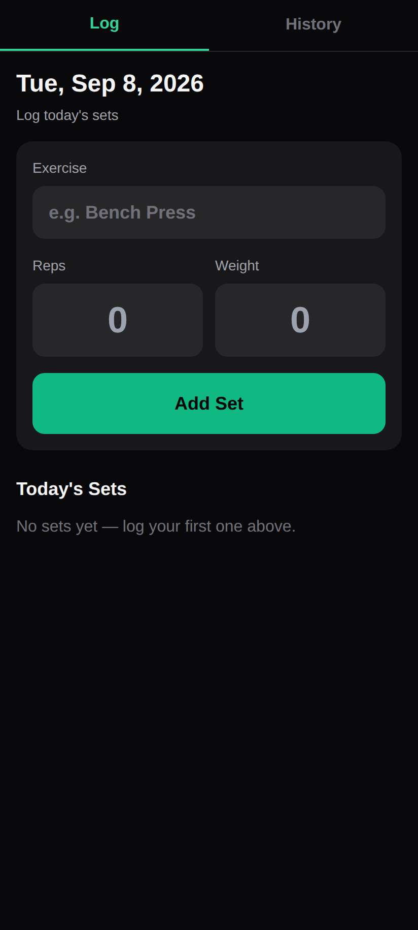 Screenshot of Workout Log