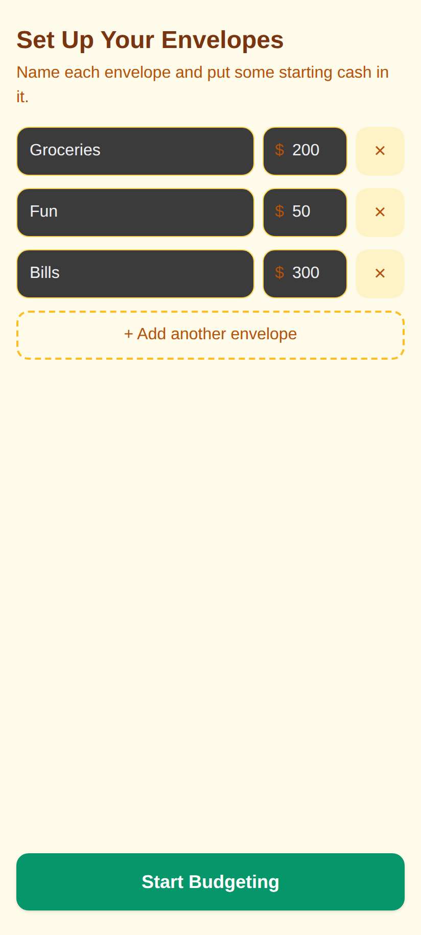 Screenshot of Cash Envelopes