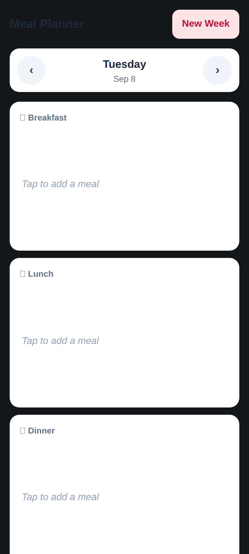 Screenshot of Meal Planner