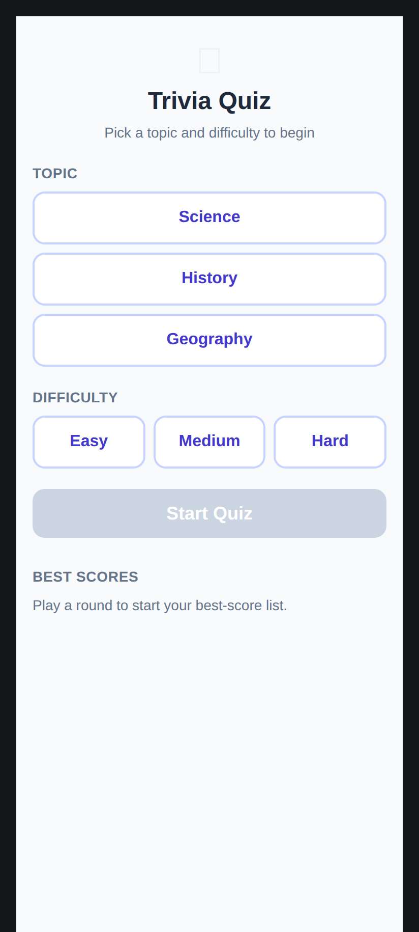 Screenshot of Trivia Quiz