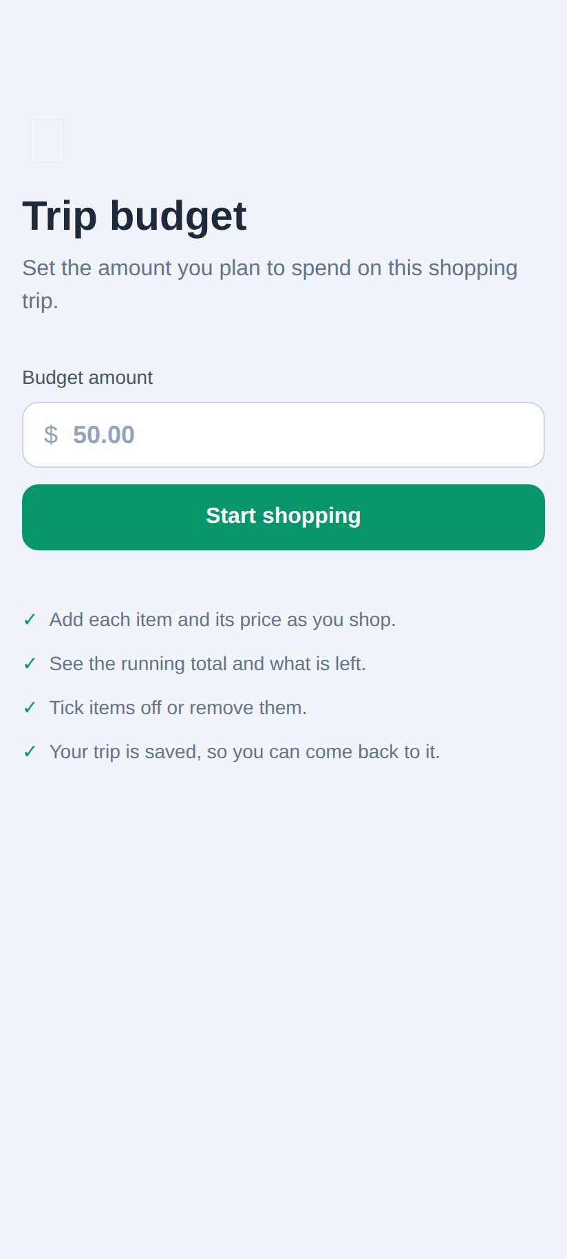 Screenshot of Trip Budget Tracker