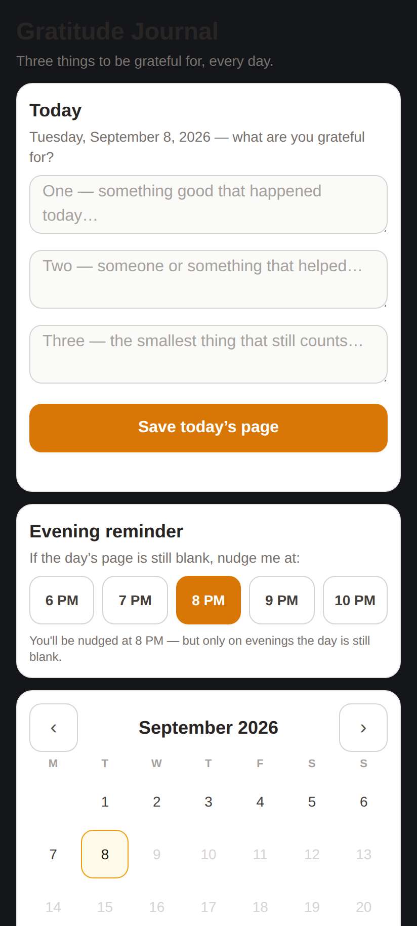 Screenshot of Gratitude Journal