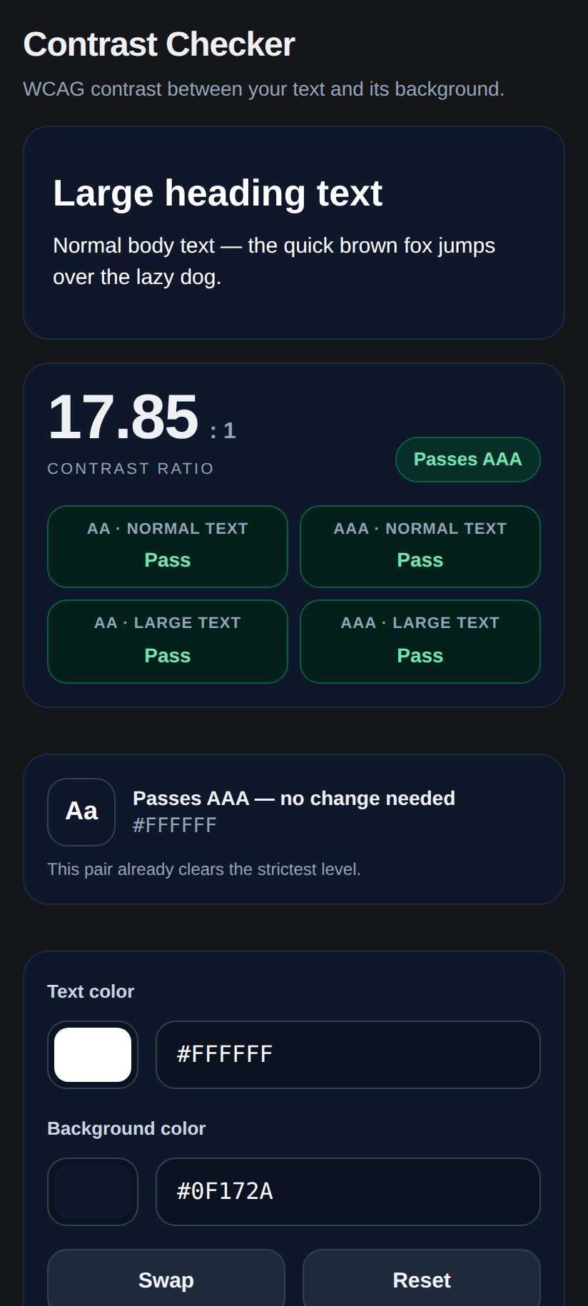 Screenshot of Contrast Checker