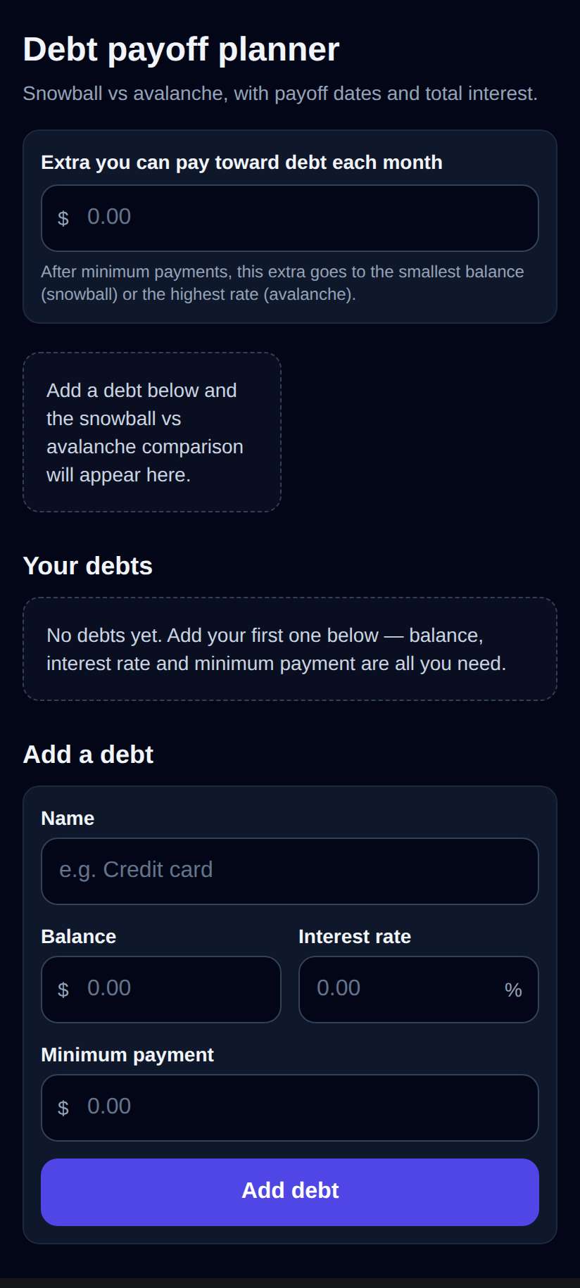 Screenshot of Debt Payoff Planner