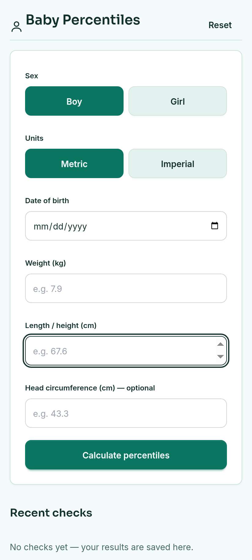 Screenshot of Baby Percentiles